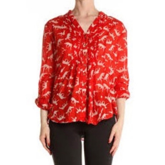 Anthropologie MAEVE red Cheetah cat shirt size 4 - Picture 6 of 8